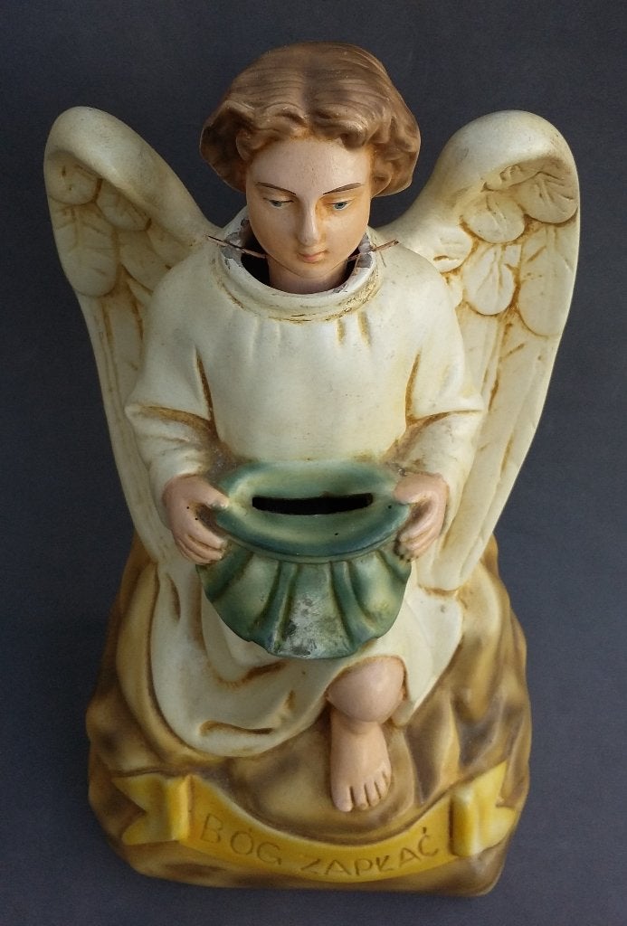 Omstreeks 1900 GROTE Knikengel Collecte Engel Beeld Spaarpot, Ophalen of Verzenden