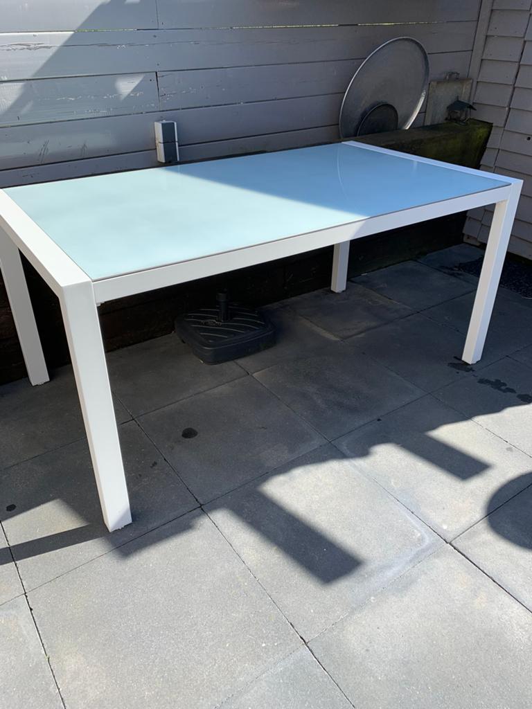 Witte tuintafel, Tuin en Terras, Ophalen of Verzenden, Gebruikt, Rechthoekig, Aluminium