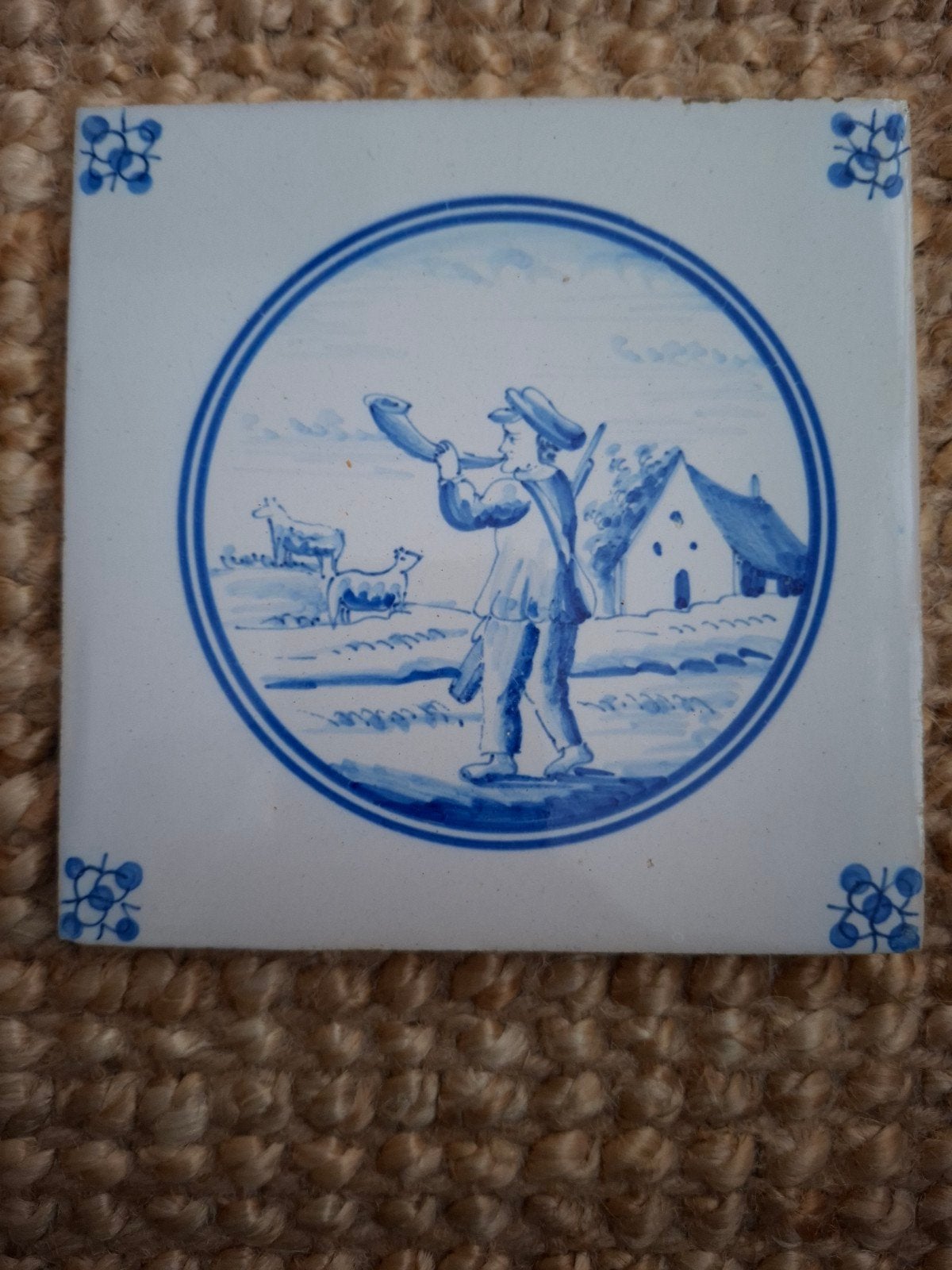 Delfts Blauw Tegel - Herder met Hoorn, 13x13 cm, Ophalen