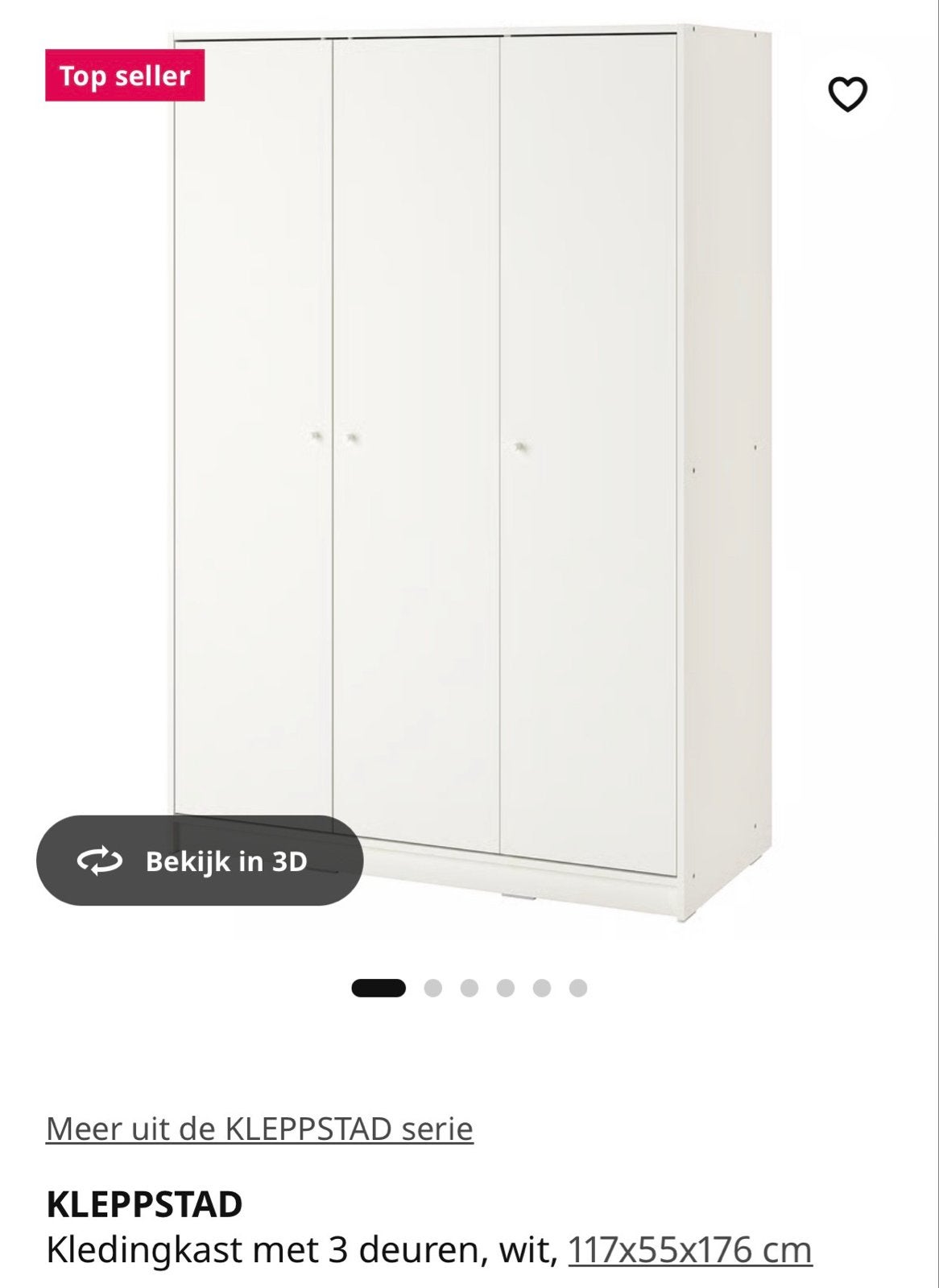 IKEA KLEPPSTAD Kledingkast met 3 deuren, wit, Ophalen, Gebruikt, 100 tot 150 cm, 150 tot 200 cm