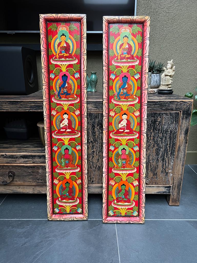 Tibetaans handbeschilderd Thangka paneel boeddha Tibet hout, Huis en Inrichting, Woonaccessoires | Wanddecoraties, Nieuw, Ophalen of Verzenden