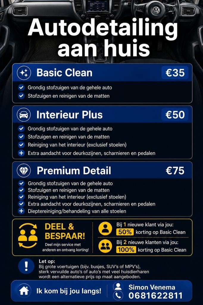 Auto detailing aan huis, Ophalen of Verzenden