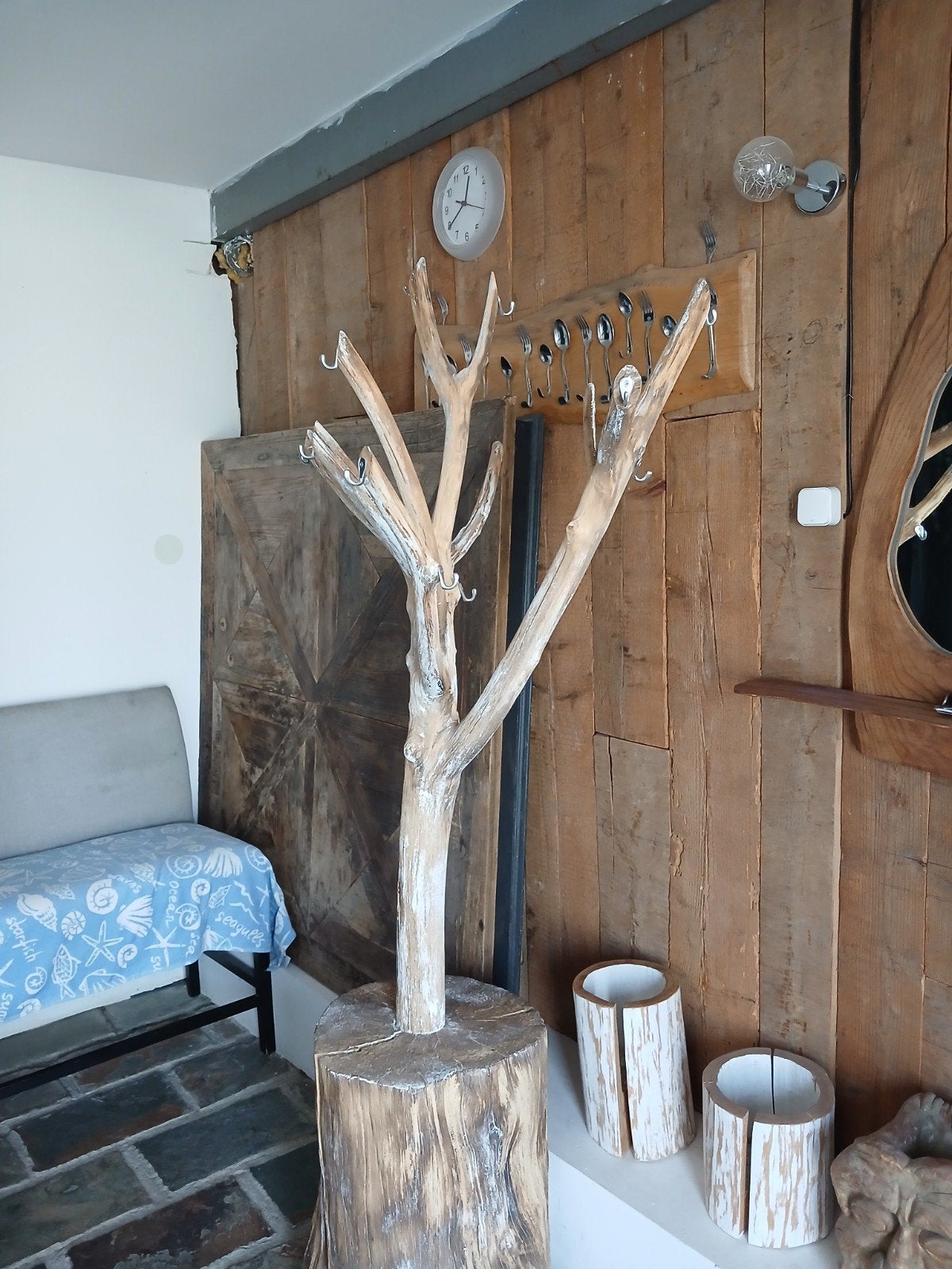 Unieke handgemaakte kapstok van hout en bestek, Zo goed als nieuw, Minder dan 100 cm, Hout, Ophalen