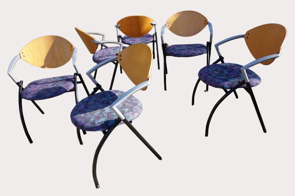6 vintage stoelen, armstoelen, moeten opnieuw bekleed, Huis en Inrichting, Stoelen, Ophalen, Vintage design retro, Gebruikt, Stof