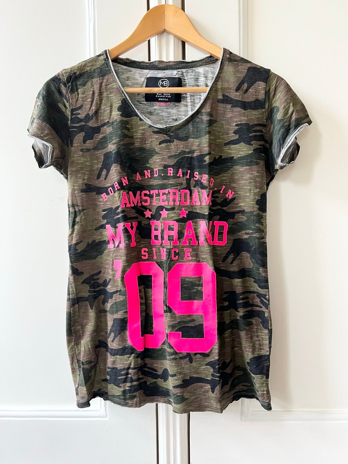 My Brand camouflage T-shirt met roze opdruk, maat S, Ophalen of Verzenden, Zo goed als nieuw, Korte mouw, Maat 36 (S)