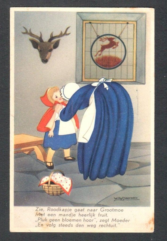 Oude Ansichtkaart - 1. Roodkapje gaat naar Grootmoeder 1943, Ophalen of Verzenden, 1940 tot 1960, Gelopen, Kinderen