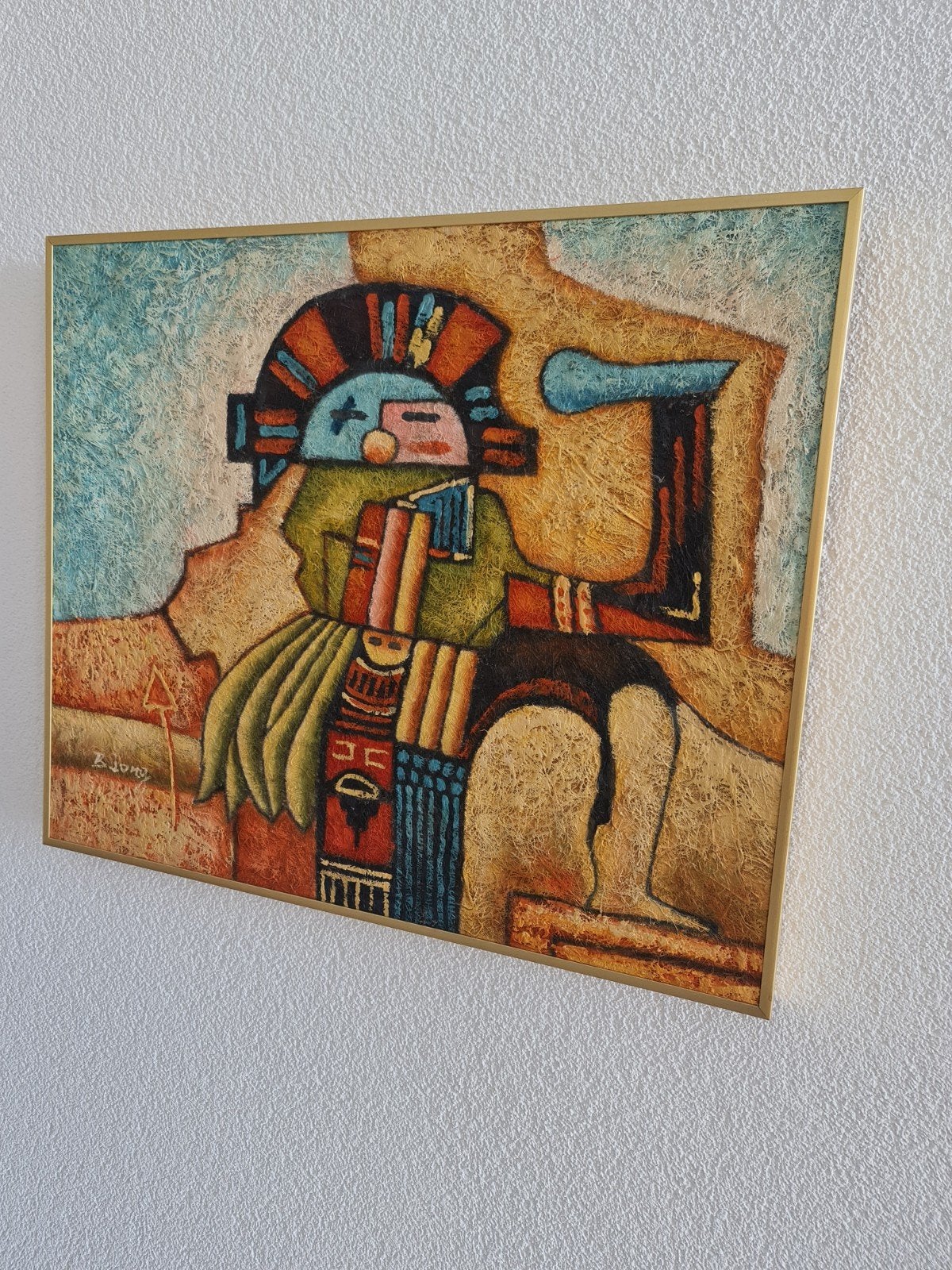 Uniek schilderij van b long - Abstracte kunst met textuur, Ophalen of Verzenden
