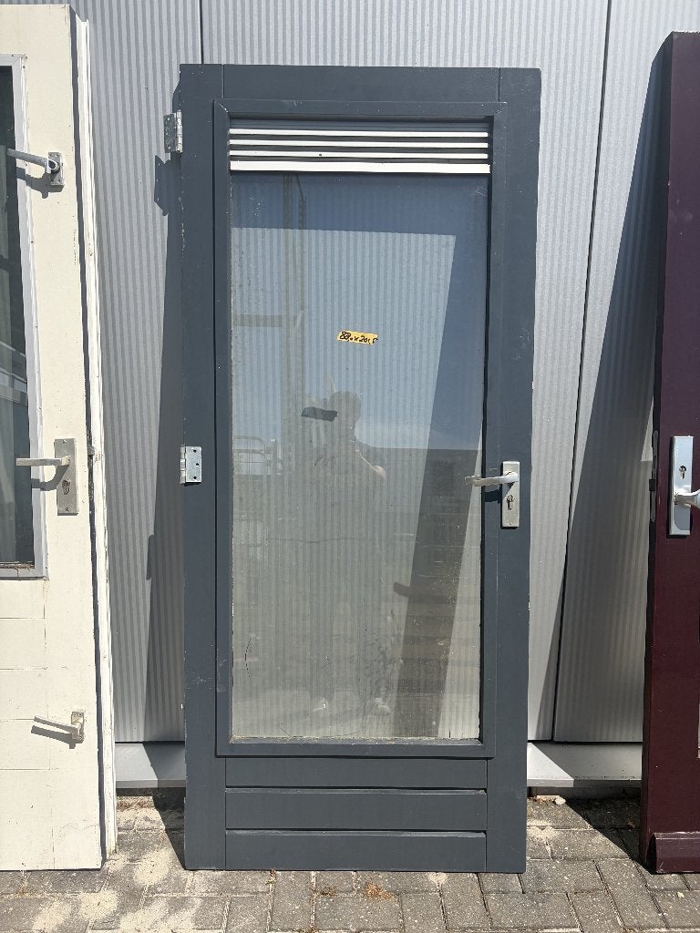 Hardhouten buitendeur antraciet volledig glas | 88x201,5, Ophalen, Gebruikt, 80 tot 100 cm, Buitendeur