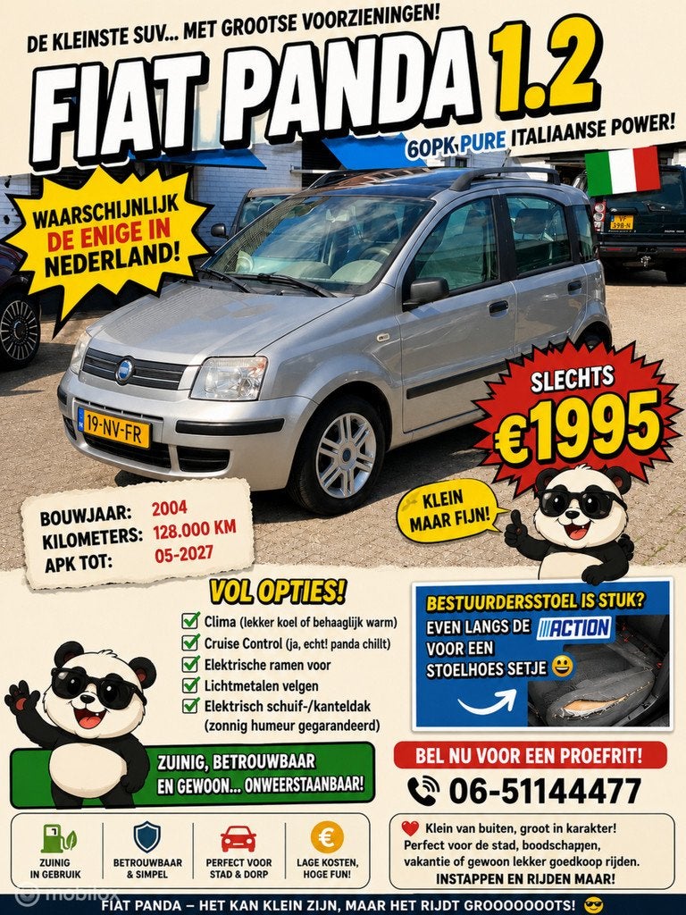 Fiat Panda 1.2 Emotion / Clima / Cruise / Schuif kanteldak, Auto's, Voorwielaandrijving, Gebruikt, Origineel Nederlands, Bedrijf
