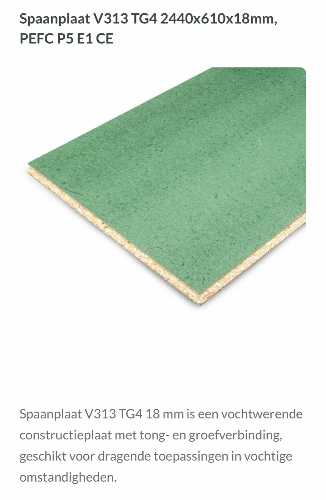 Per stuk Vochtwerende Spaanplaat V313 TG4 2440x610x18mm, Ophalen, Minder dan 25 mm, Overige typen, Nieuw