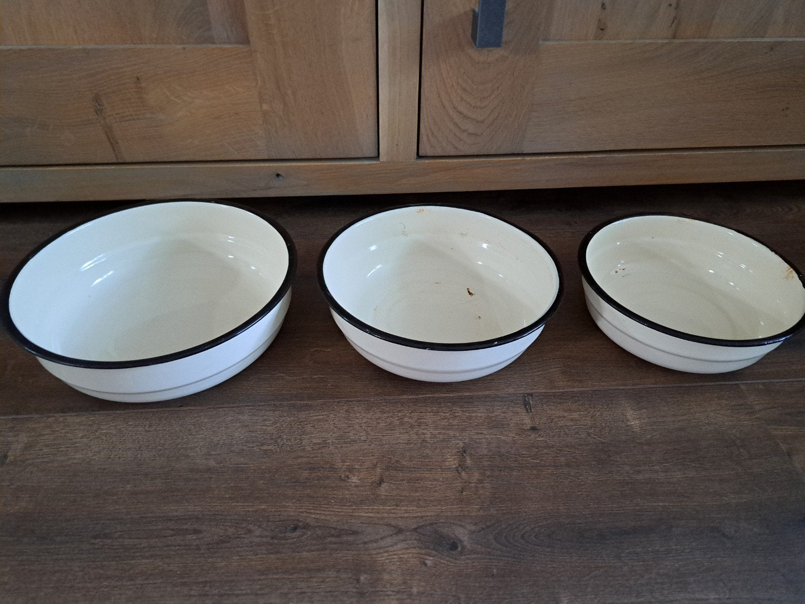 Vintage creme emaille nest schalen zie beschrijving, Antiek en Kunst, Ophalen of Verzenden