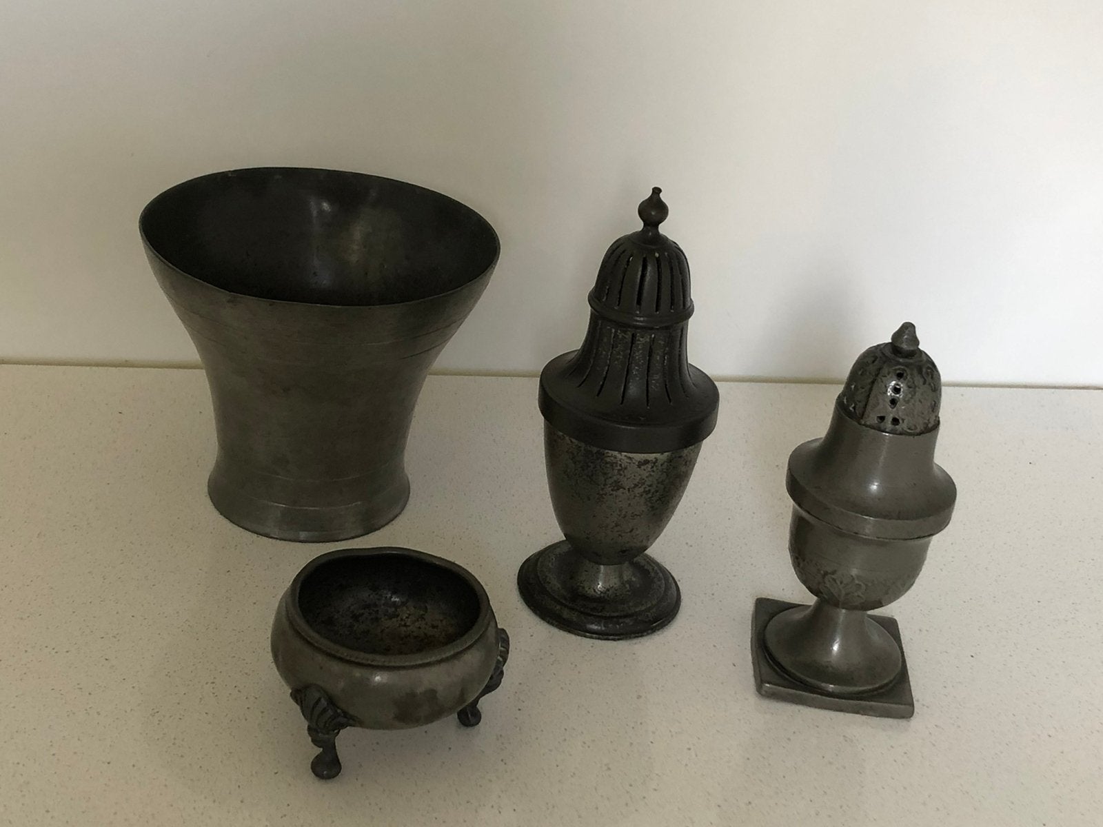 4 Stuks antiek tin, Ophalen of Verzenden
