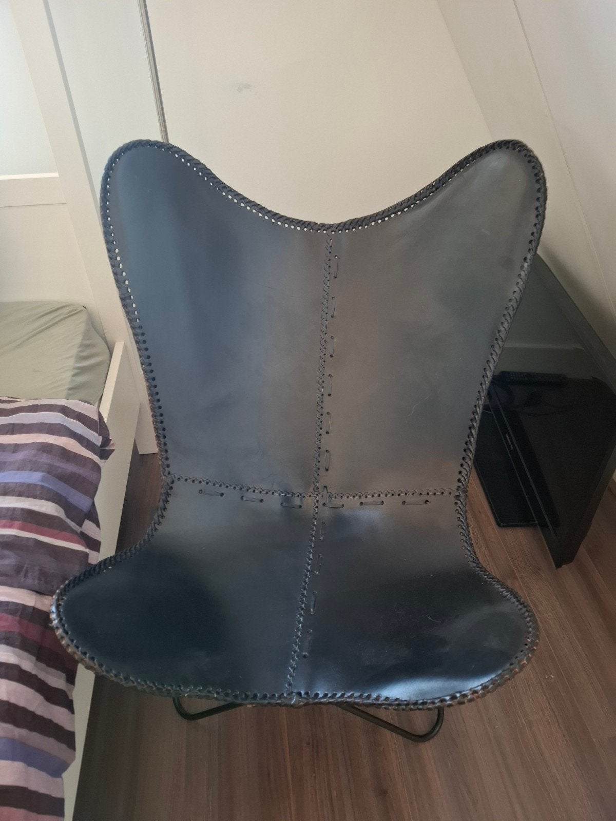 Leren vlinderstoel - Zwart vintage, Ophalen, Gebruikt, Zwart, Leer