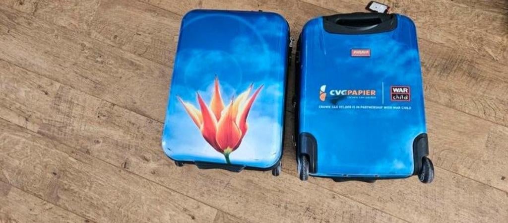 2 Handbagage Koffers Tulp Holland Blauw, Sieraden, Tassen en Uiterlijk, Koffers, Wieltjes, Hard kunststof, Minder dan 50 cm, Ophalen of Verzenden