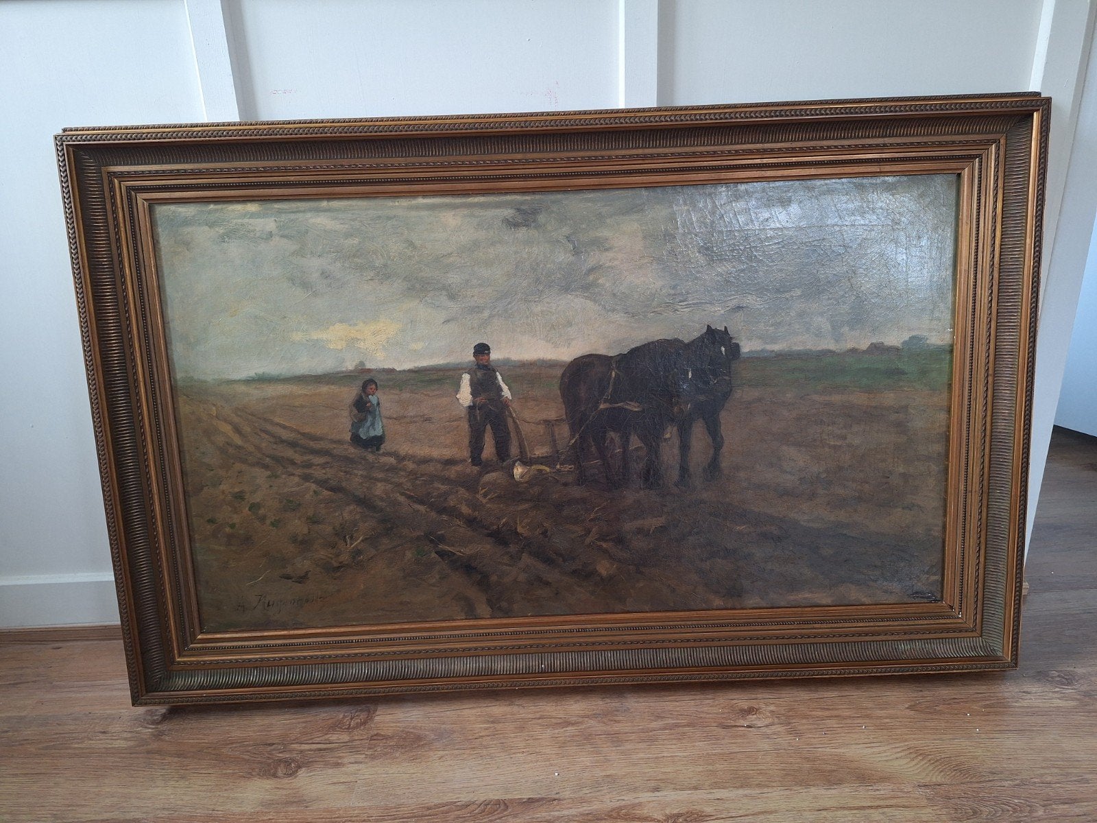 Schilderij van Arina Hugenholtz, Antiek en Kunst, Ophalen, Doek, Oud hollands, Bijzondere lijst