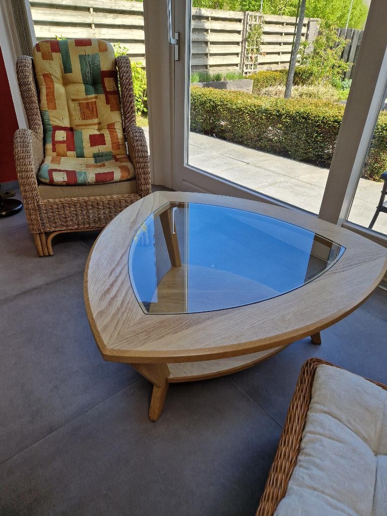 Bijzonder vormgegeven salontafel, Ophalen, Gebruikt, 100 tot 150 cm, Eikenhout