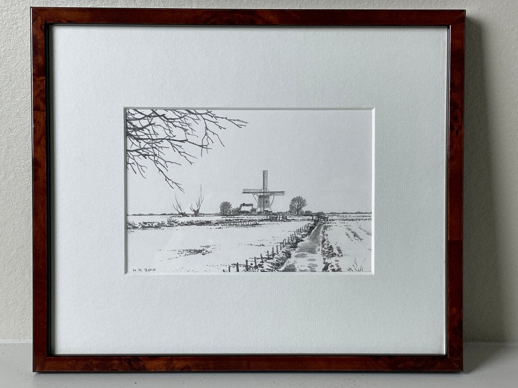Sneeuwlandschap - potloodtekening - Harmen Kooistra -2010, 2000 tot heden, Ets, Ophalen of Verzenden, Landschap