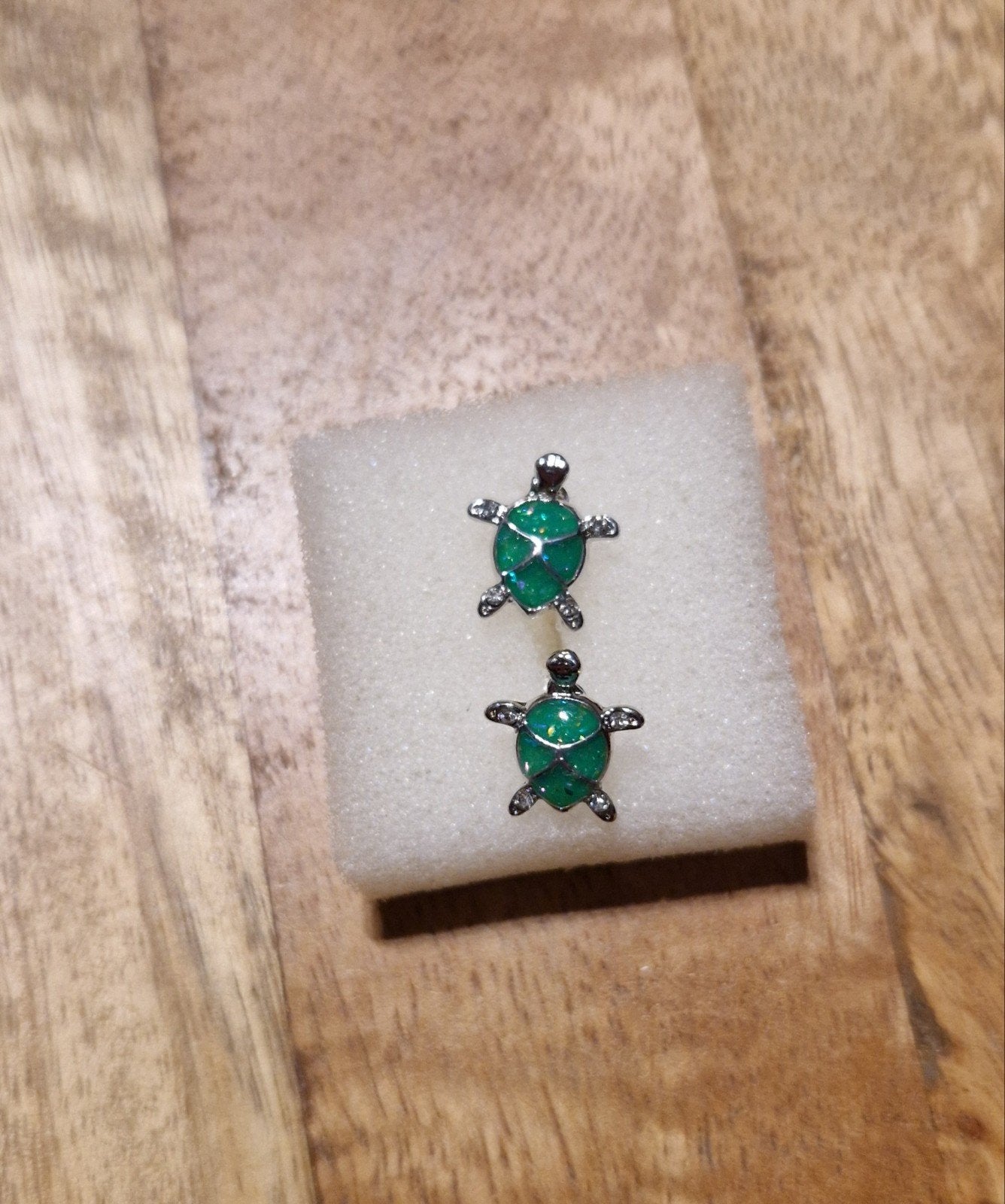 Zilver groene schildpad, Ophalen of Verzenden, Nieuw, Groen, Overige materialen