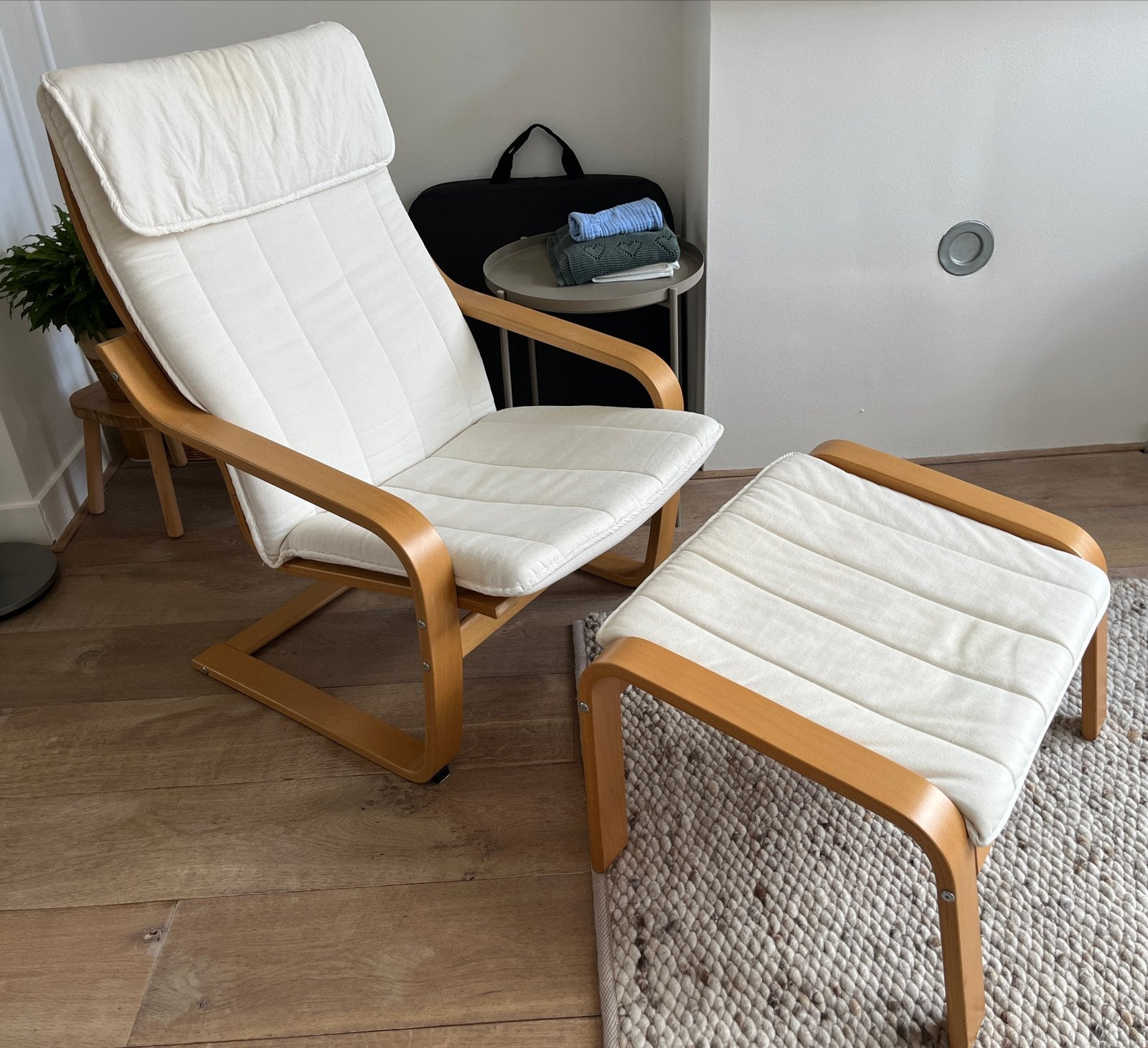 IKEA Poäng fauteuil met voetenbank, Ophalen, Gebruikt, 75 tot 100 cm, 50 tot 75 cm