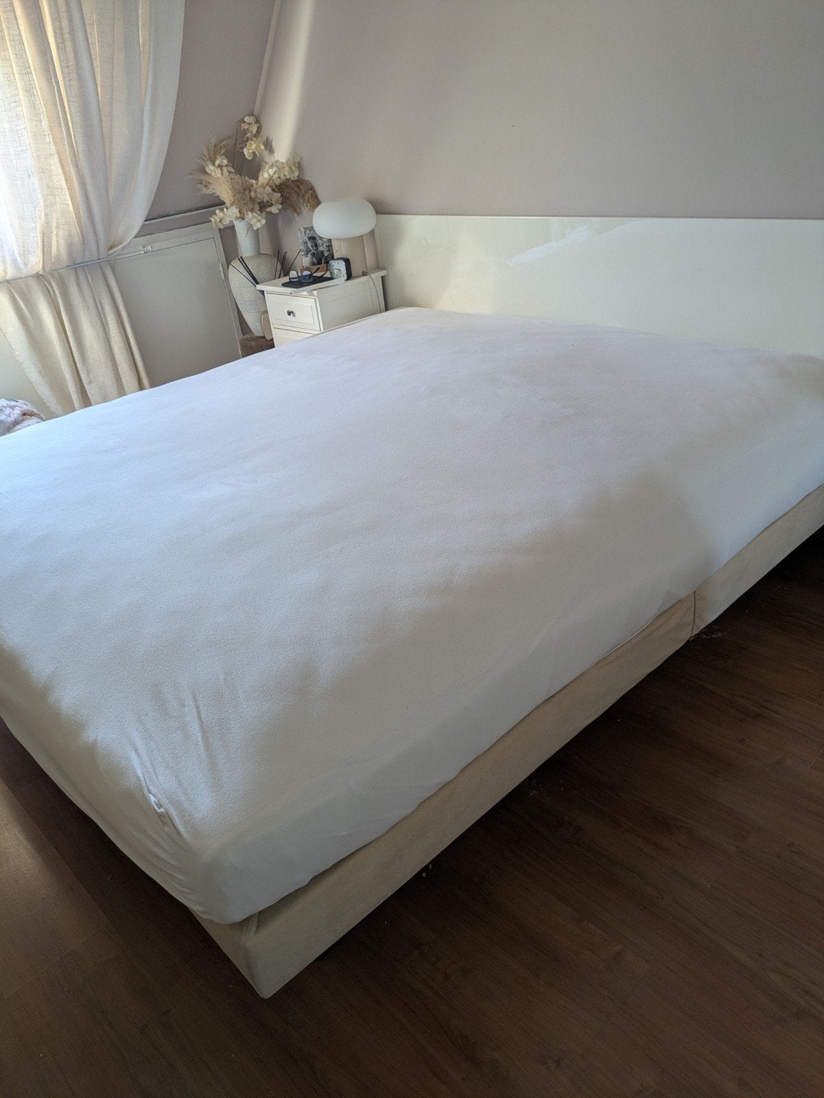 Tweepersoonswaterbed met hoofdbord., Gebruikt, Wit, Tweepersoons, Ophalen of Verzenden