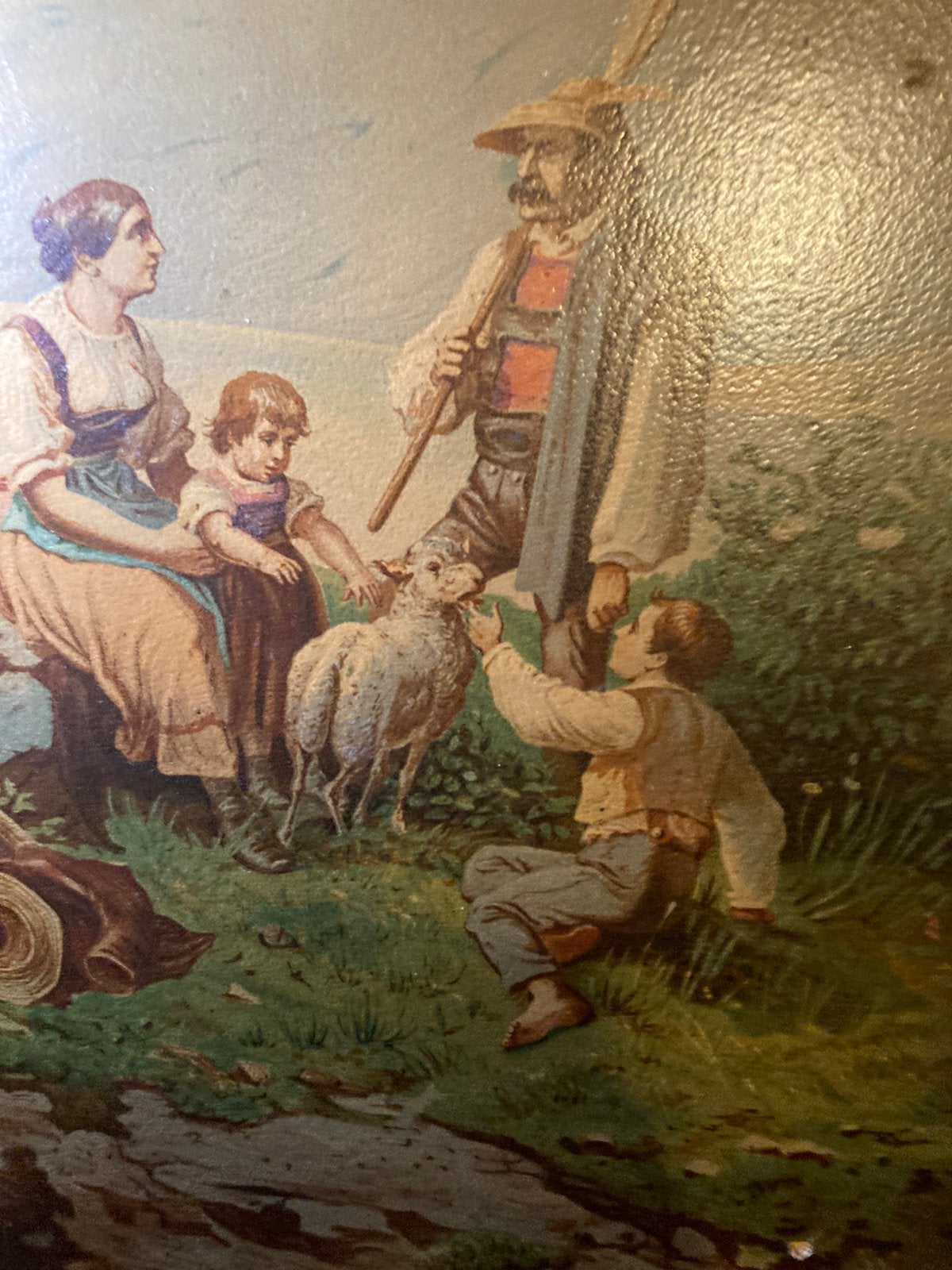Schilderij met lamp boven antieke lijst, Ophalen