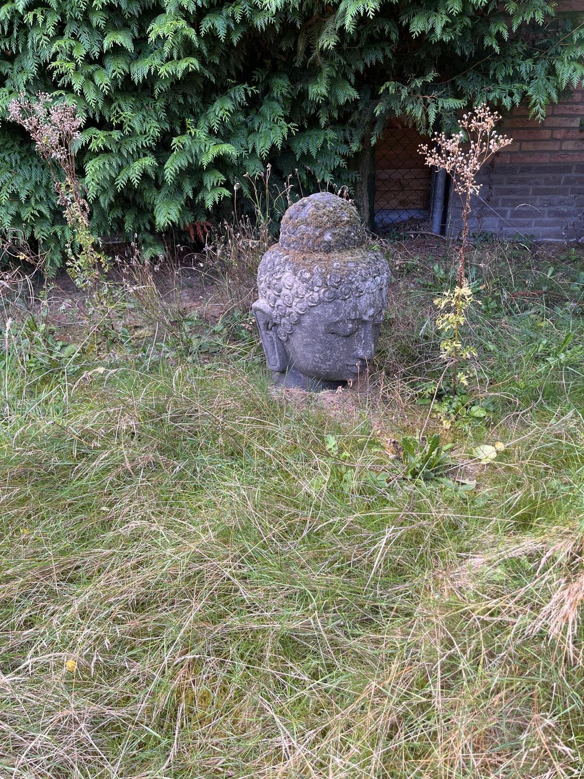 Grote Boeddha Hoofd Tuinbeeld Steen, Ophalen, Gebruikt, Steen/keramiek, Grijs