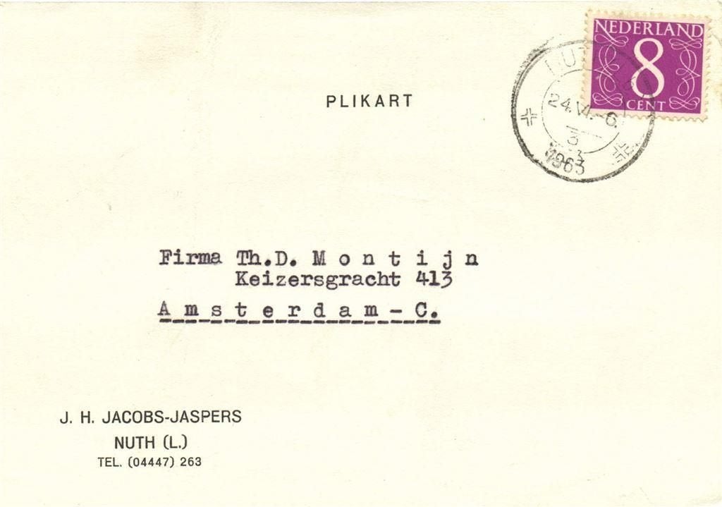 J.H. Jacobs-Jaspers, Nuth [L.] - 06.1963 - plikart, Ophalen of Verzenden, Briefkaart