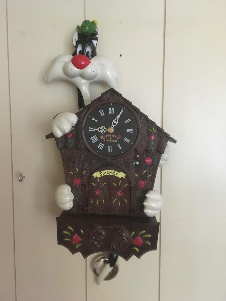 Vintage Looney Tunes Tweety en Sylvester klok, Ophalen, Gebruikt