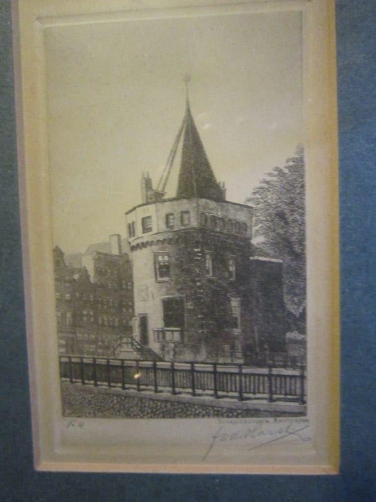 Amsterdam, Schreierstoren, mooie ets Frederik v/d Harst, Antiek en Kunst, Kunst | Etsen en Gravures, Ophalen, Stadsgezicht, Ets