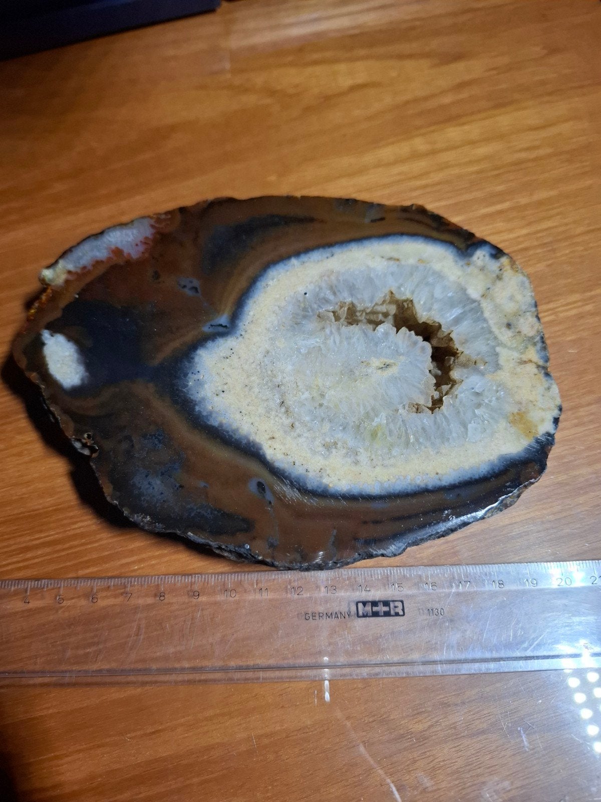 Grote agaatschijf met kwartsgeode – 16 cm – Kristallen, Ophalen of Verzenden, Mineraal