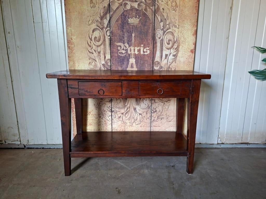 Koloniaal teakhouten sidetable, wandtafel console, Huis en Inrichting, Ophalen of Verzenden, 25 tot 50 cm, 50 tot 100 cm, Minder dan 100 cm