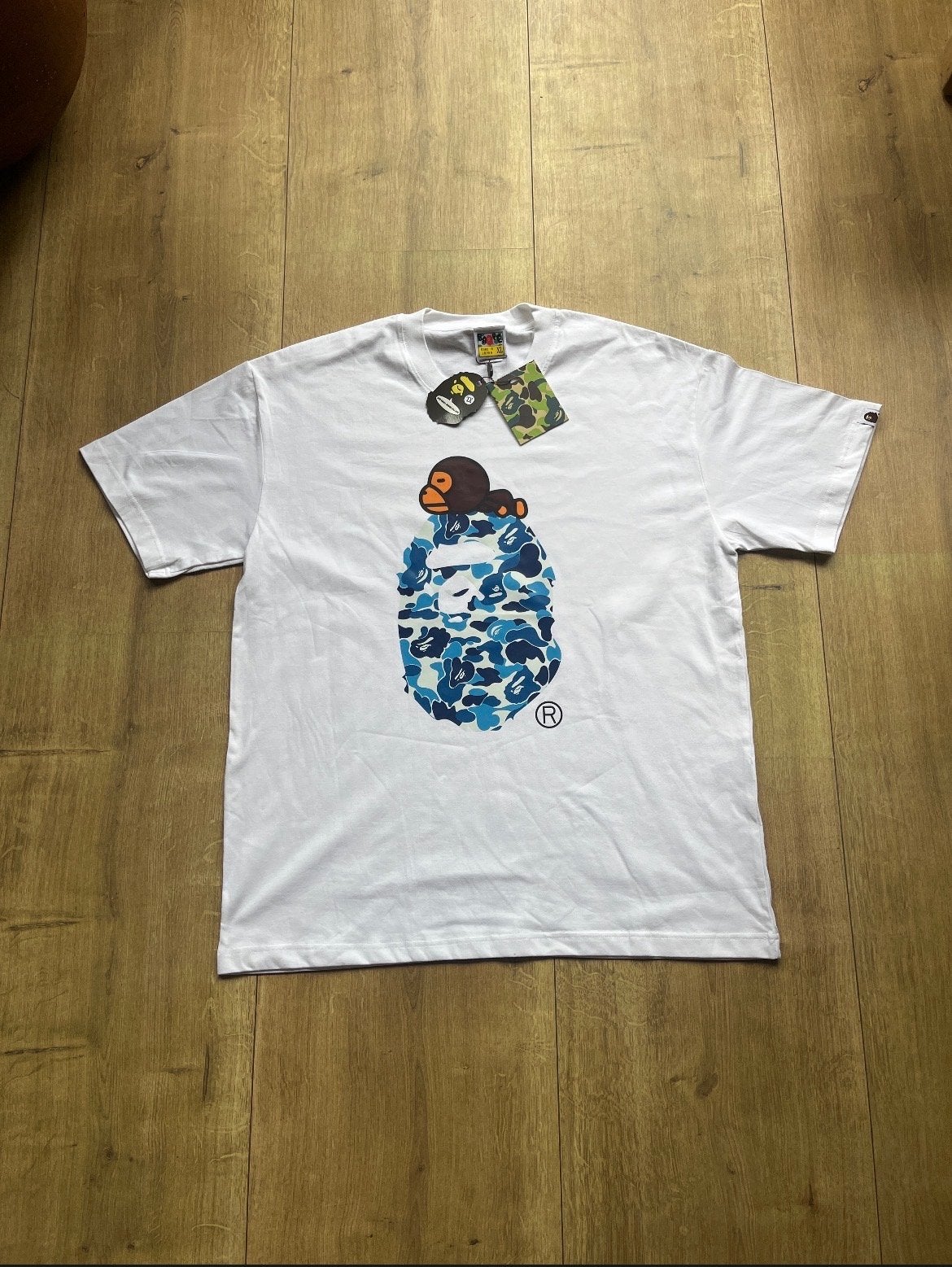 BAPE A Bathing Ape T-shirt Wit Blauw Camo Aap Maat XL, Ophalen of Verzenden, Nieuw, Maat 56/58 (XL), Wit