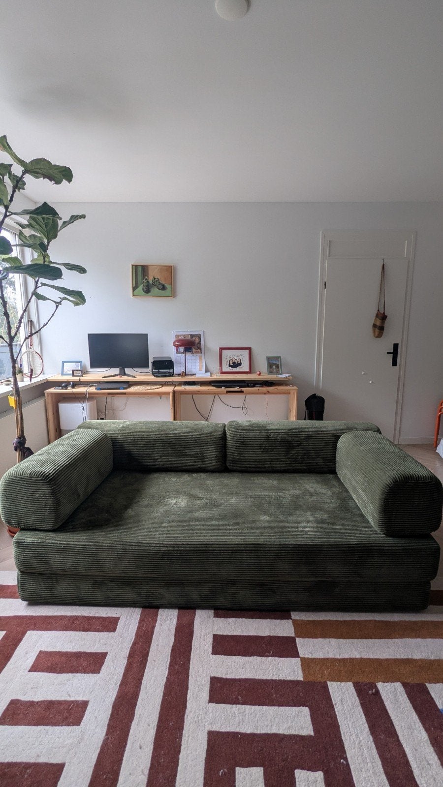 SKLUM Igone 2-zits Corduroy Slaapbank - Legergroen, Huis en Inrichting, Slaapkamer | Slaapbanken, Ophalen, 100 cm, Tweepersoons