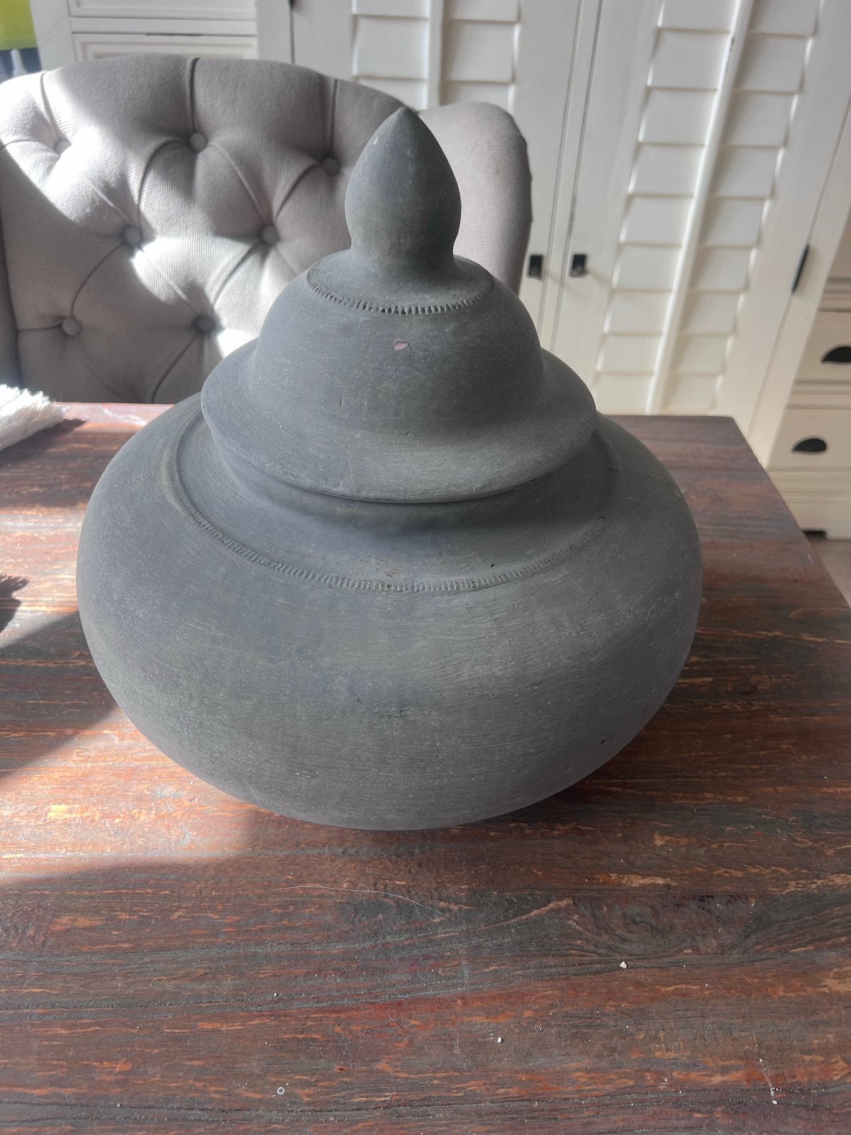 Decoratieve pot met deksel - donkergrijs 34x34cm, Ophalen of Verzenden