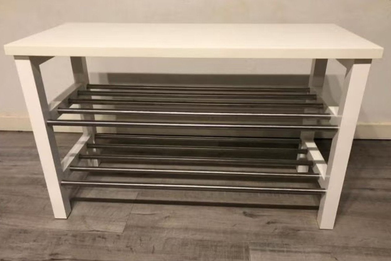 Schoenenrek met zitbank en metalen rekken - Wit, Ophalen, Gebruikt