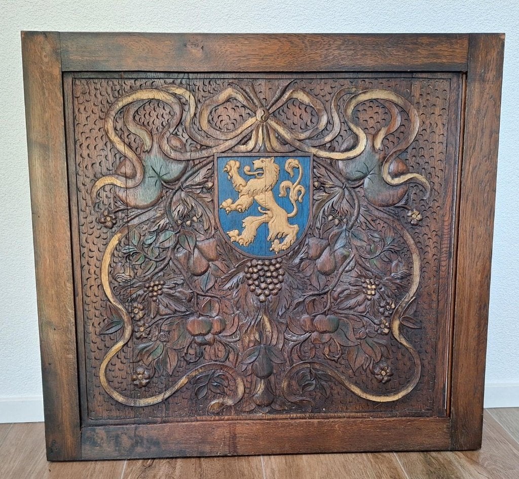 Antiek houten paneel met wapen van Leeuwarden, Ophalen of Verzenden