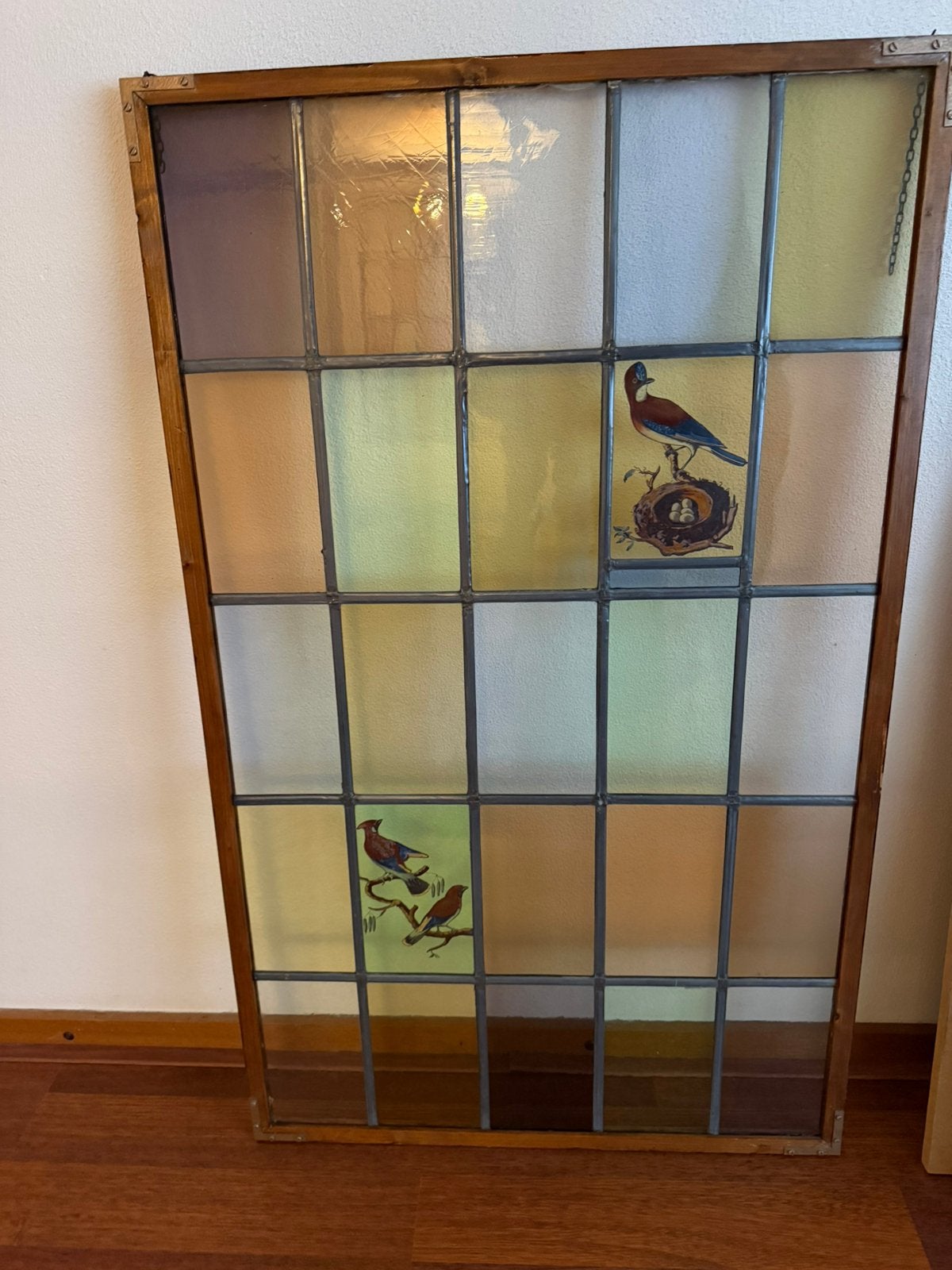Twee Glas in Lood Ramen/ vogels/gekleurd glas, Ophalen, Gevelraam of Ruit, Gebruikt, Minder dan 80 cm