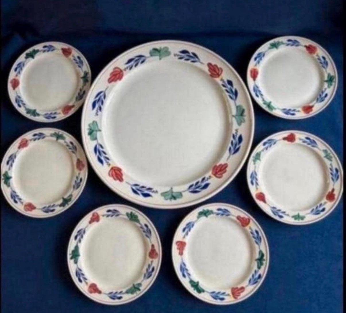 Boerenbont gebakstel 7 delig, Ophalen of Verzenden, Zo goed als nieuw, Aardewerk, Bord(en)