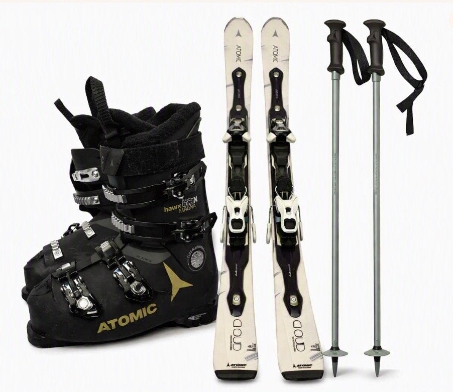 Atomic Cloud 7 Ski Set met Hawx Magna 85X Schoenen en Stokke, Ophalen, 160 tot 180 cm, Zo goed als nieuw, Atomic