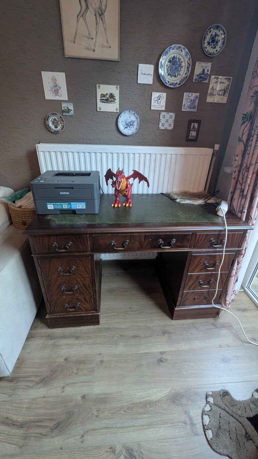 Klassiek Mahonie Bureau met Leren Blad, Ophalen, Gebruikt, Hout, Bruin