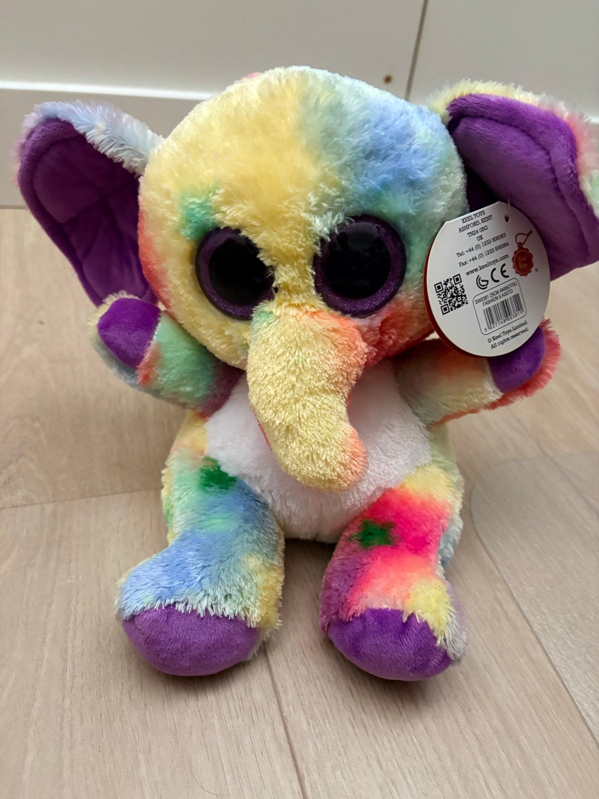 Ty Beanie Boo Olifant Regenboog Pluche Knuffel, Ophalen, Meerkleurig, Olifant, Klein (minder dan 20 cm)