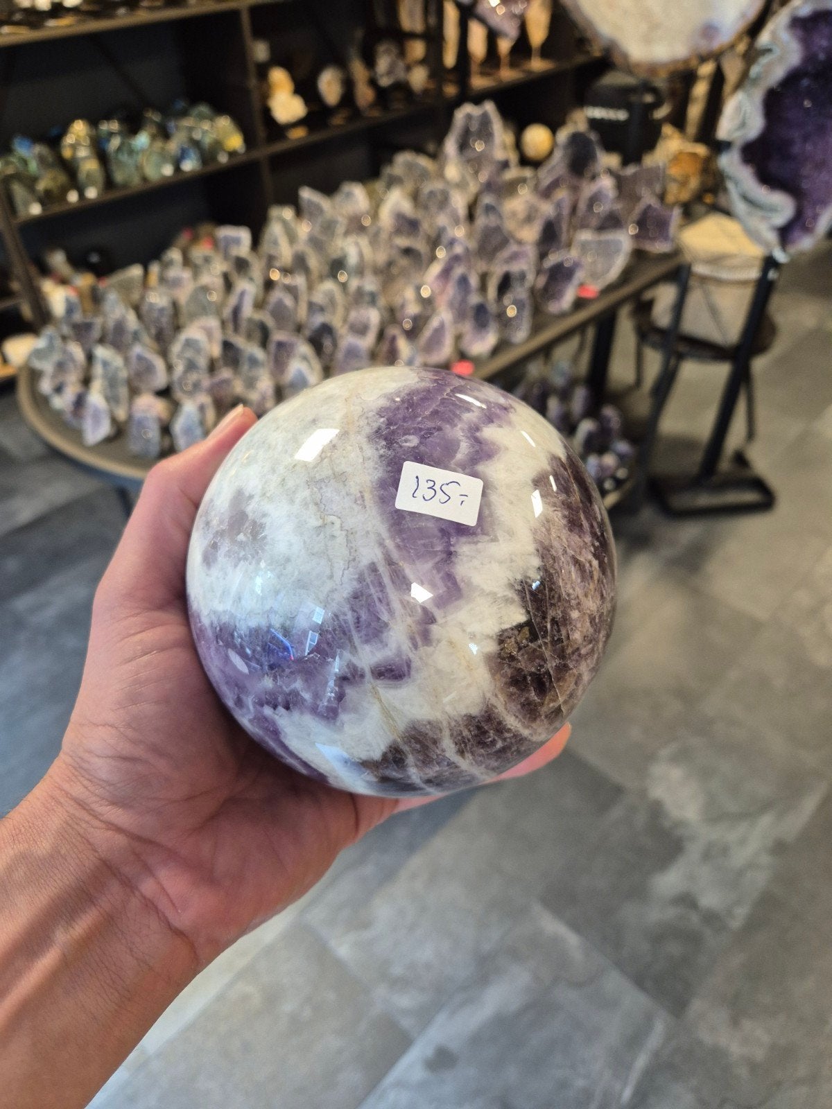Chevron amethist bol sphere 12,8 cm, Ophalen of Verzenden