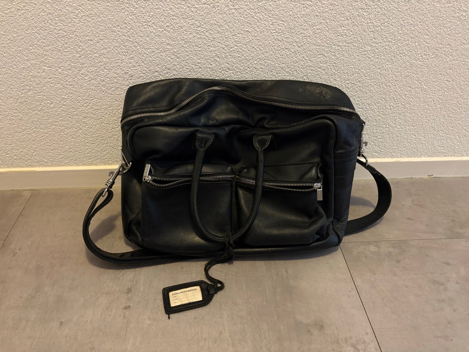 Cowboysbag leren schoudertas / laptoptas zwart, 40 tot 60 cm, Gebruikt, 20 tot 30 cm, Zwart