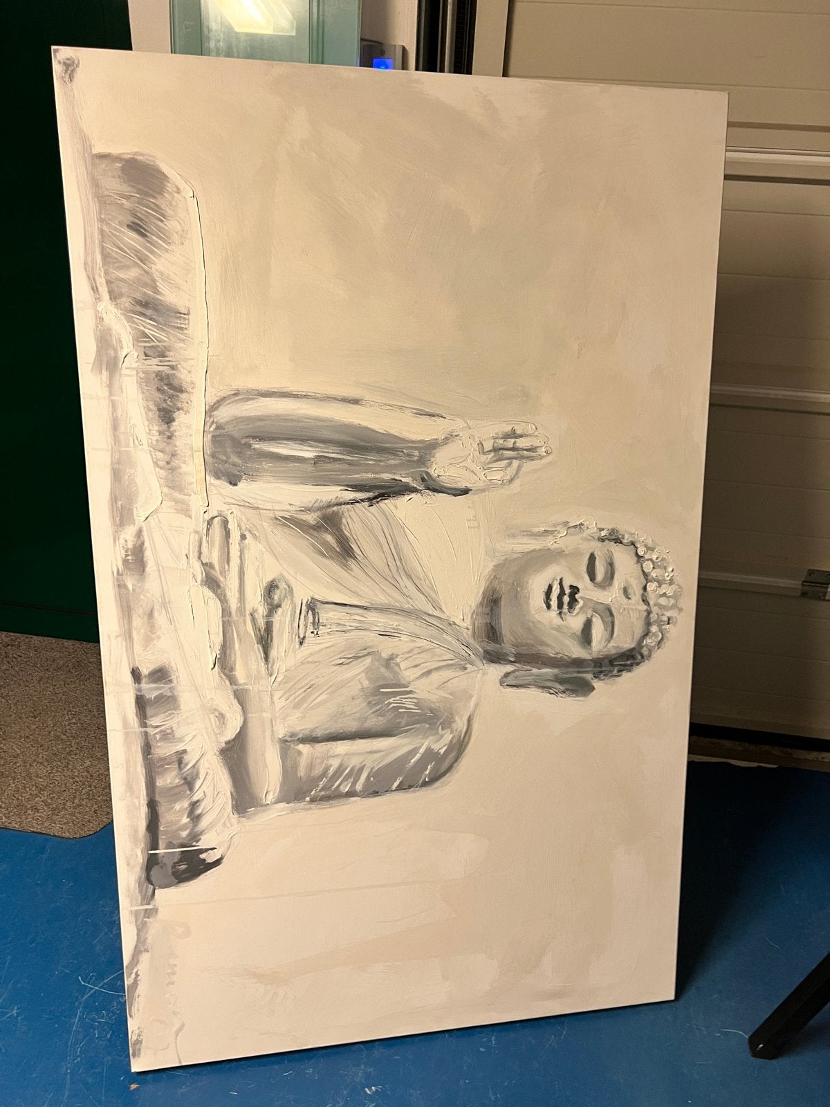 Modern Boeddha Schilderij - Zwart-wit Acryl op Doek, Ophalen, Acrylverf, Handgeschilderd, Overige onderwerpen