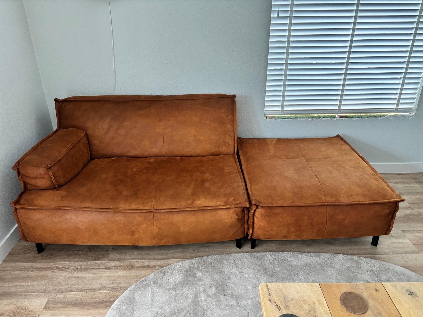 Trendhopper 3-zits bank met armleuning - Cognac, Ophalen, 250 tot 300 cm, 100 tot 125 cm, Driepersoons