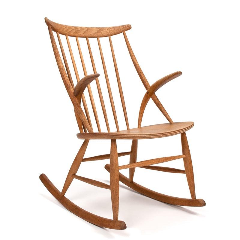 Eiken Deense Mid-Century schommelstoel, Ophalen, Bruin, Zo goed als nieuw, Hout