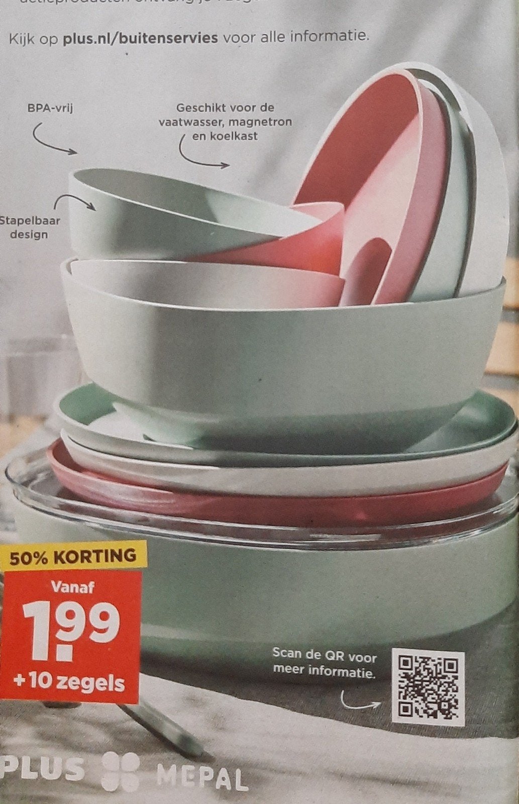 4 digitale Plus Mepal buitenservies zegels., Verzamelen, Plus, Ophalen of Verzenden