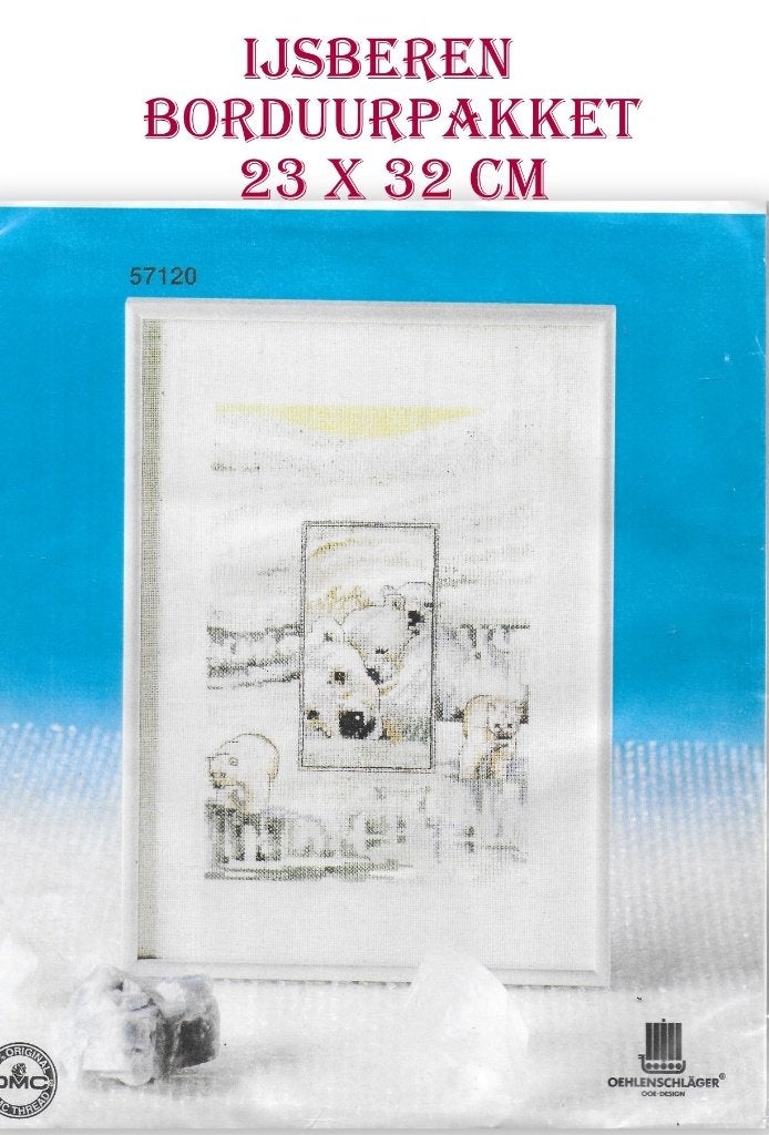 Borduurpakket: ijsberen  Afmetingen: 23 x 32 cm, Hobby en Vrije tijd, Ophalen of Verzenden, Nieuw, Patroon
