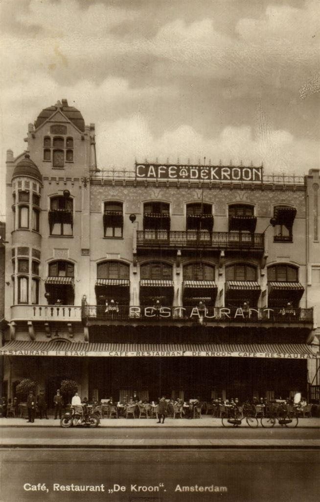 Cafe, Restaurant De Kroon. Amsterdam - 1932 gelopen, Ophalen of Verzenden, 1920 tot 1940, Gelopen, Noord-Holland