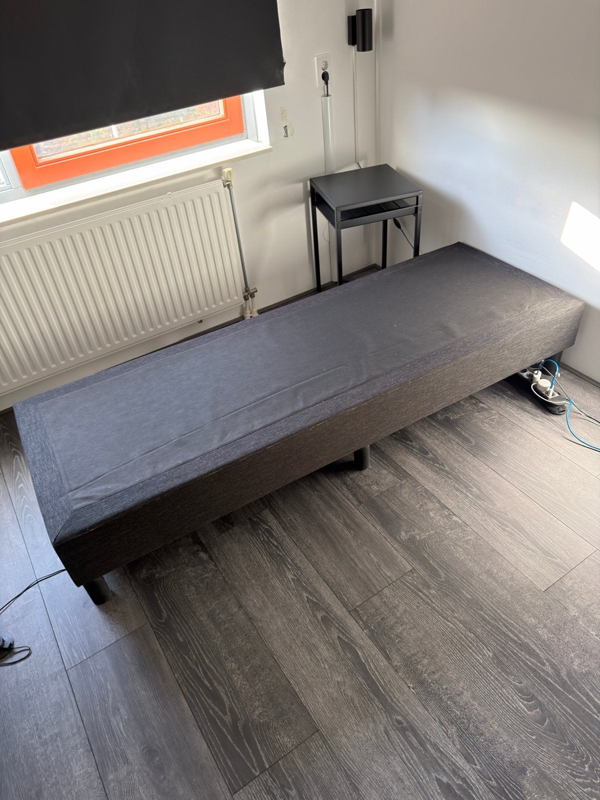 Nette antraciet boxspring 140x200, Gebruikt, Tweepersoons, 200 cm, Grijs
